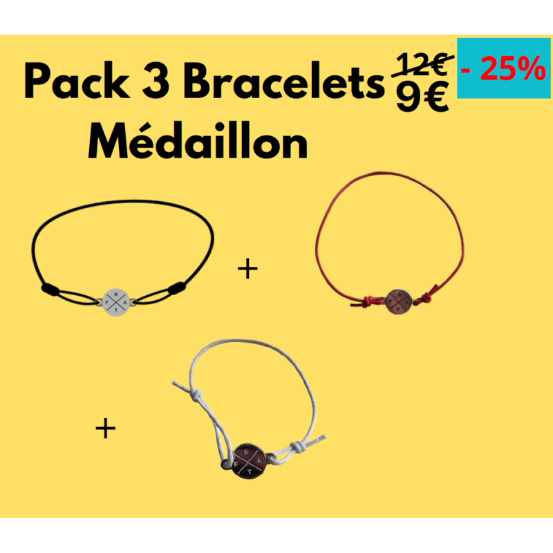 Pack 3 bracelets médaillon